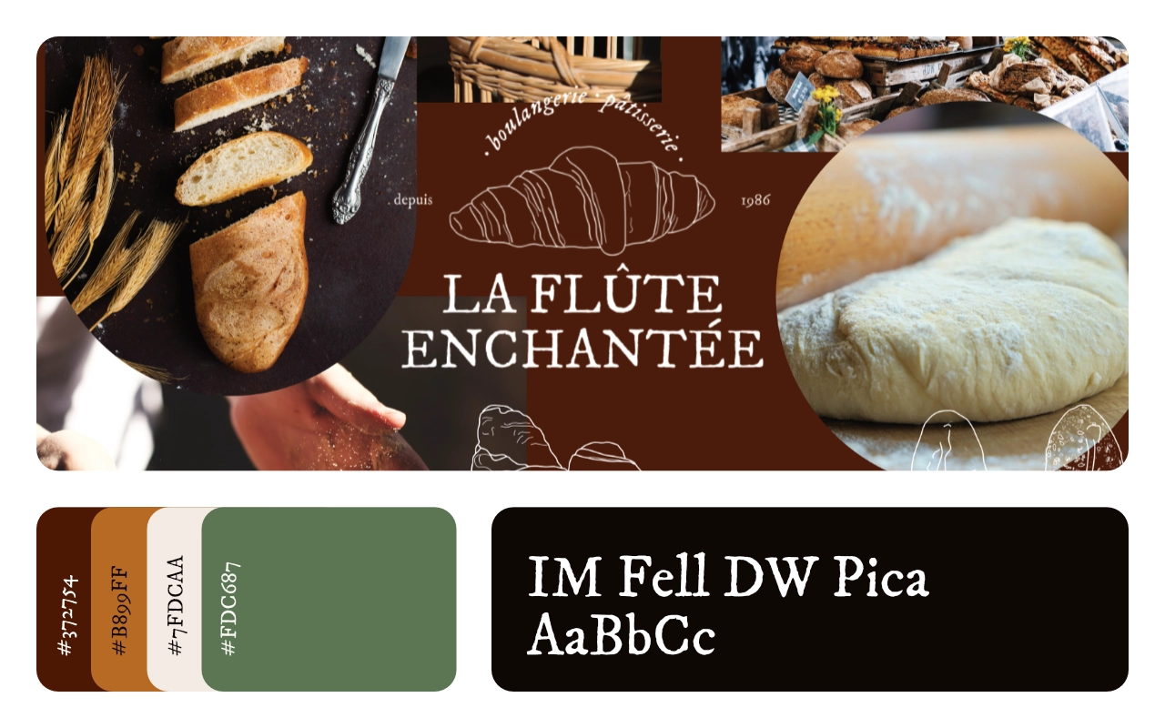 Identité visuelle et moodboard d'une boulangerie appelée La Flûte enchantée